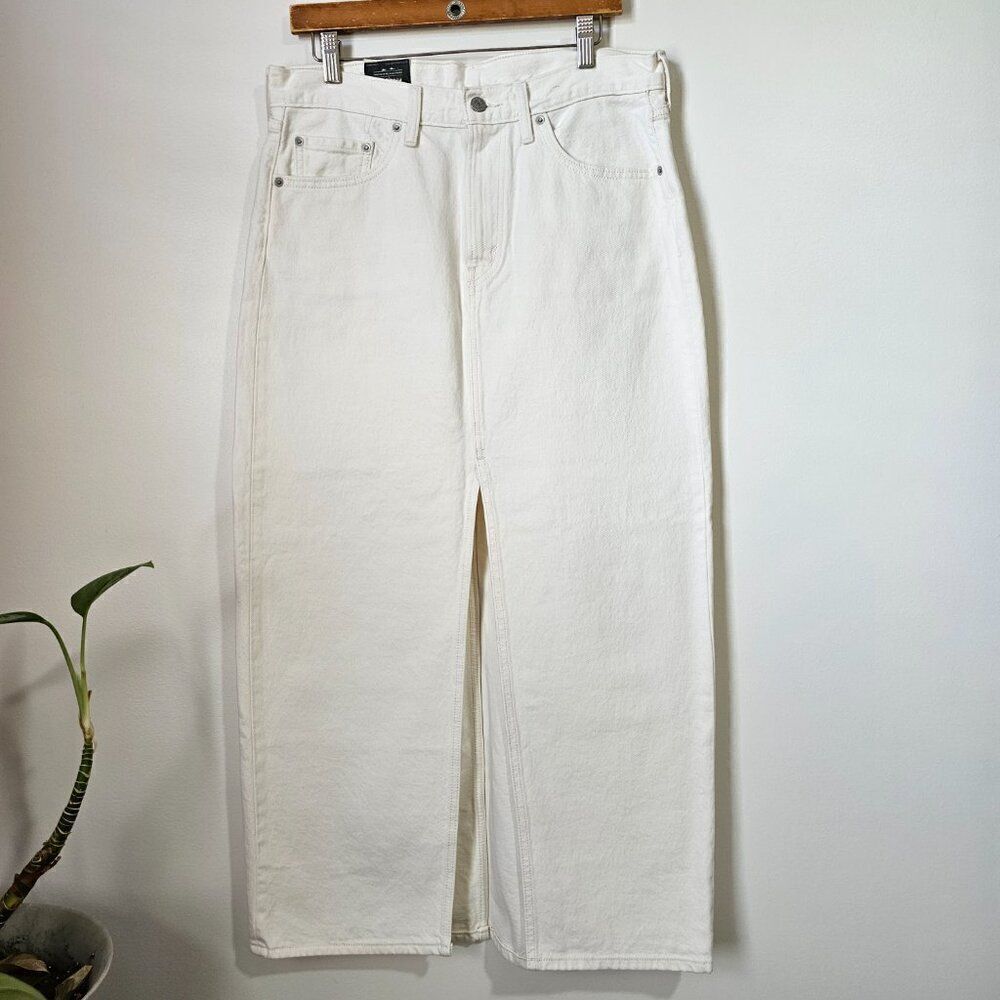 NWT LEVI'S CREAM/WHITE DENIM MAXI SLIT FRONT SKIRT SIZE 30